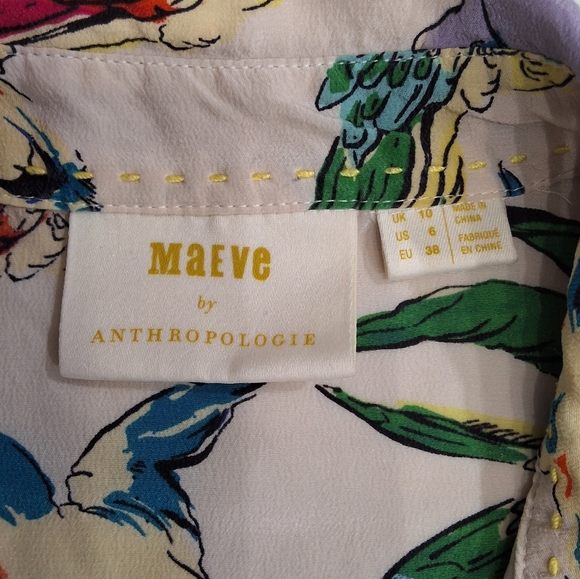 Anthropologie 100% Silk Potala Humming Bird Colorful button down Size US6 UK10 - Picture 3 of 8